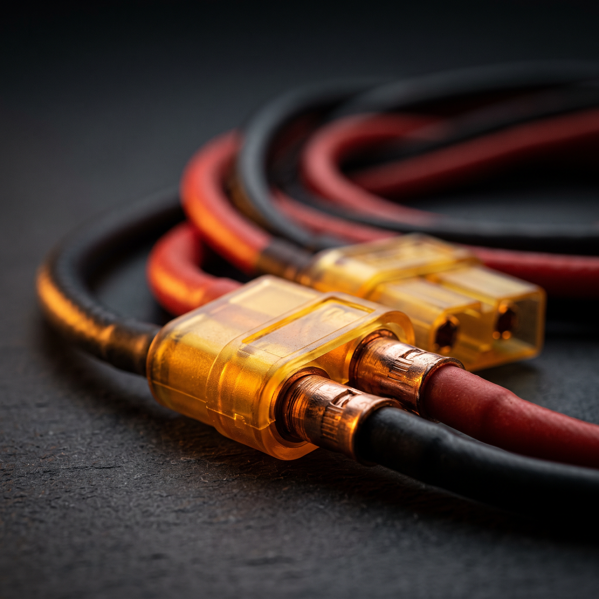 Détail des connecteurs XT60 jaunes et du câblage rouge et noir du kit alarme